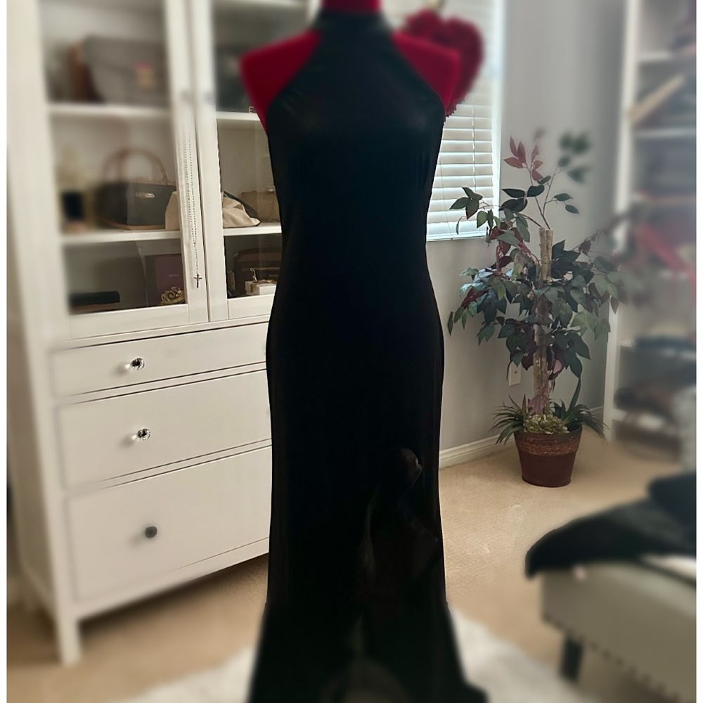 Black long suede dress